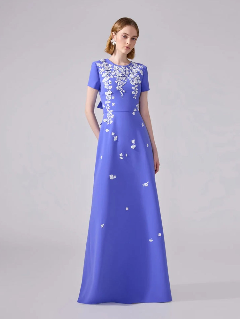 Flora-Embroidered Gown With Bows